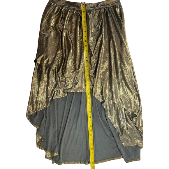 Metallic Gold Lame Midi Skirt Ruffle Hem Thigh Slit Size Large - Picture 5 of 10